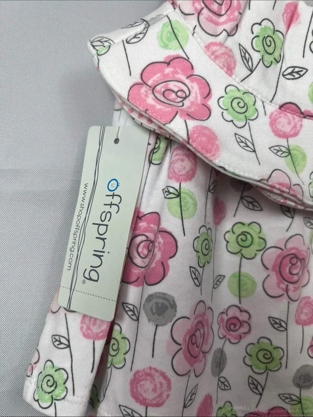 Offspring Pink & Green Floral Baby Dress with Hat NWT